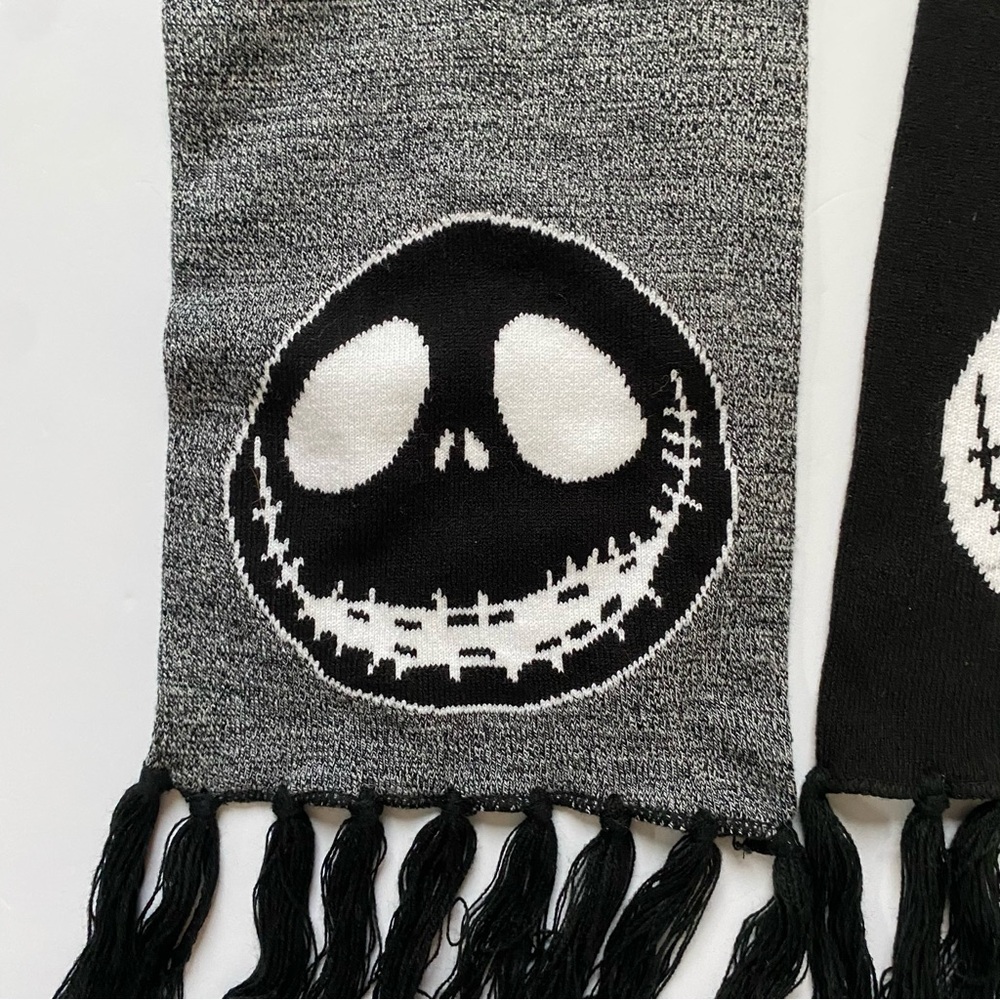 Nightmare Before Christmas Scarf Disney Jack Skellington 67” Black Gray Fringe - Picture 6 of 16